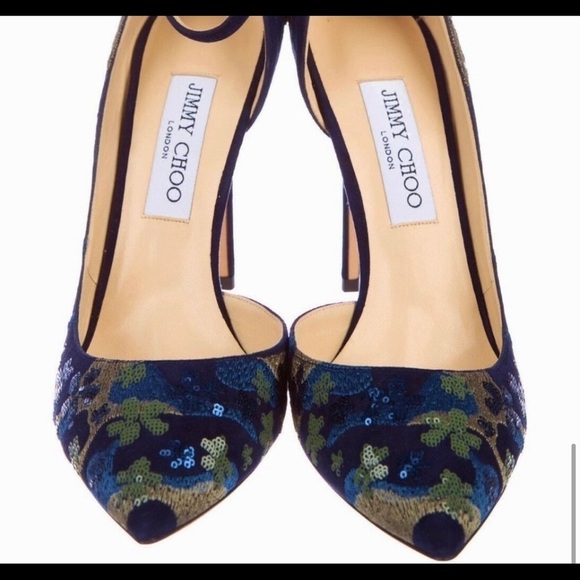 Jimmy Choo /  Lucy 100 D’Orsay Pumps Sequin floral Pattern 39 9 - Picture 4 of 16